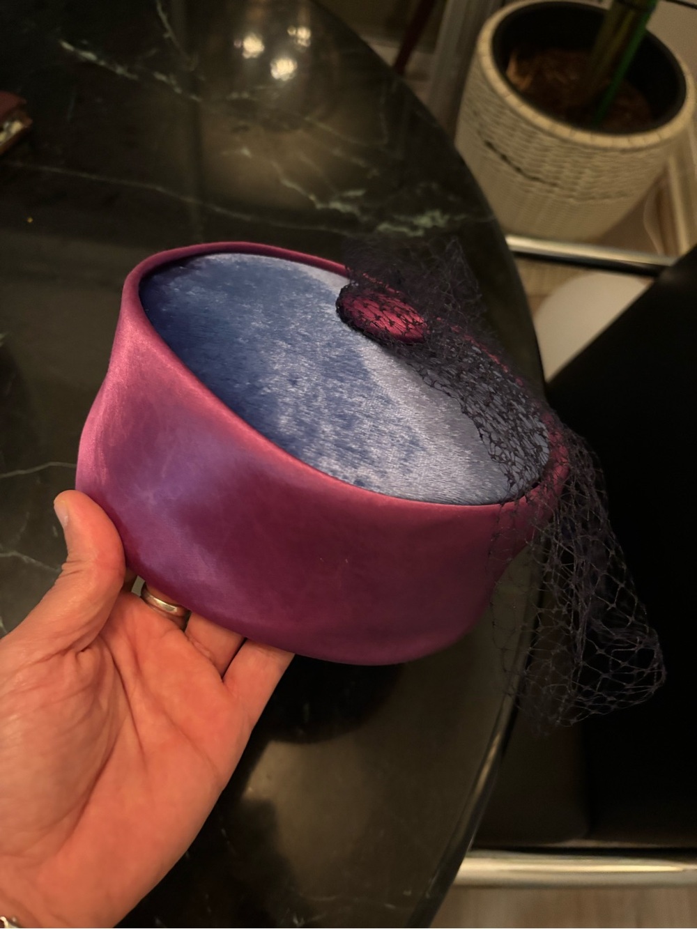 Vintage Purple Pillbox Fascinator Hat with Veil